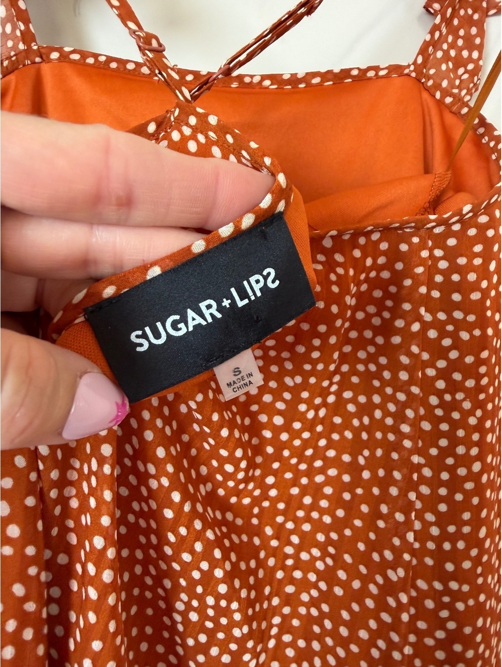 Sugar+Lips Women's Rust Orange Polka Dot Ruffle Mini Dress, Size Small - Picture 6 of 8